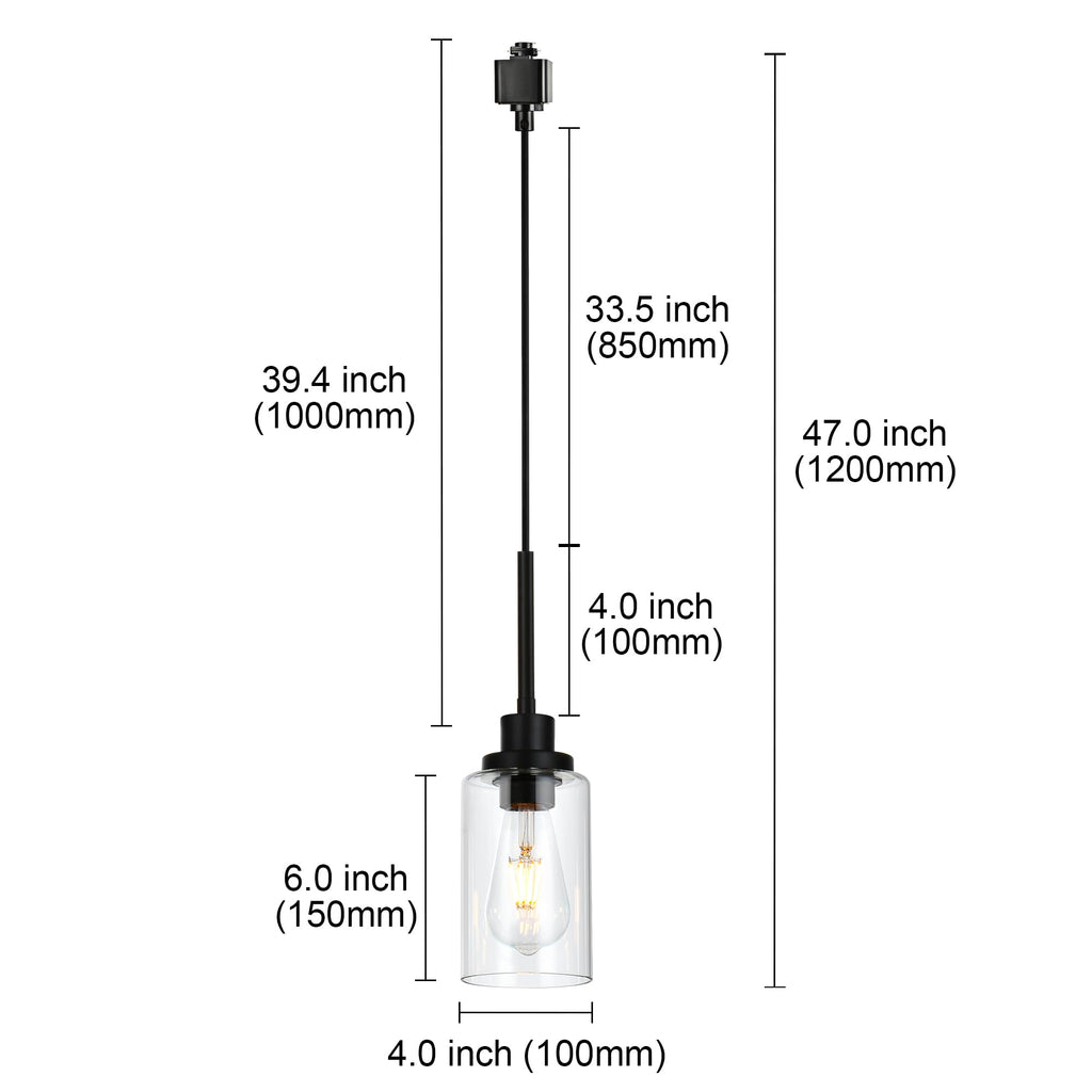 4 Pack H Type Track Pendant Lighting Black with Clear Glass Shades