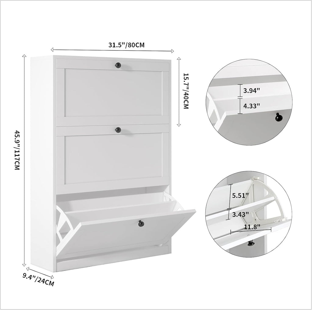 Shoe Cabinet with 3 Flip Drawers, Freestanding Shoe Storage Cabinet with Adjustable Shelf & Anti-Tipping Device, Shoe
