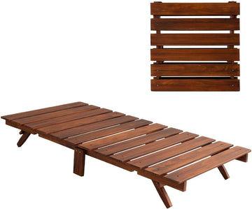 Foldable Wood Slatted Floor Bed Frame for Japanese Futon Mattress Solid Pine (Retro-Brown), Foldable and