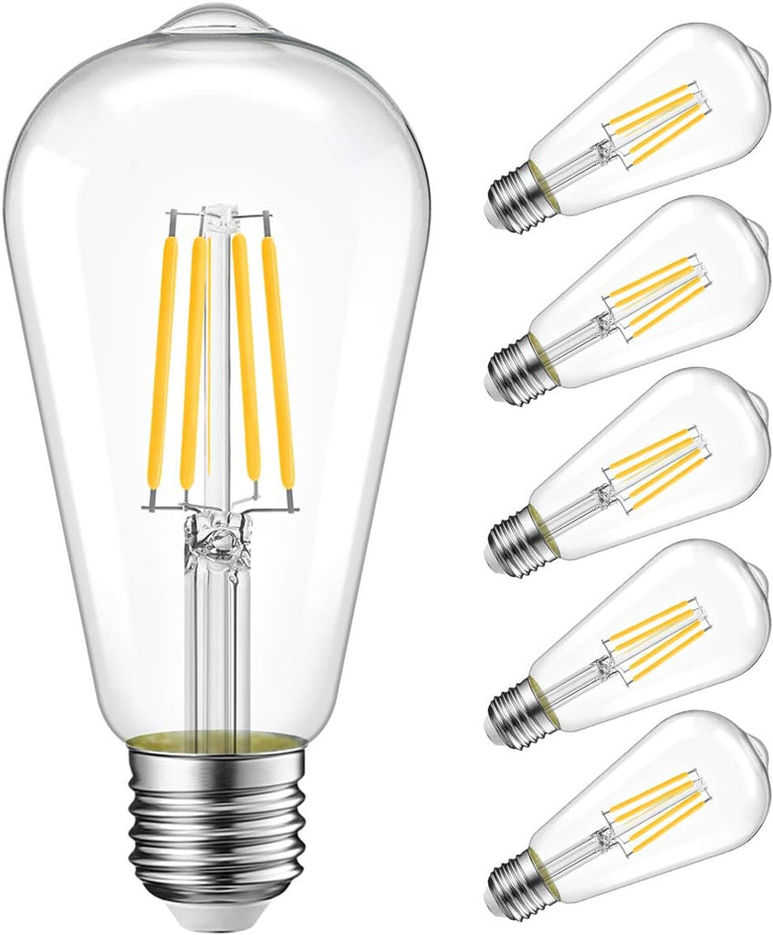 6 Pack Vintage LED Edison Bulbs 75W Equivalent 11W 1100LM Dimmable ST64 Filament 2700K Warm White E26 Medium Base