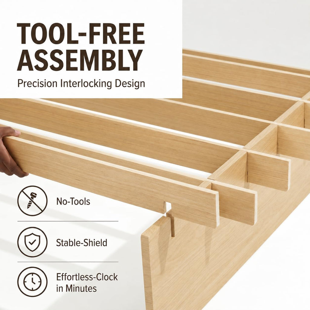 Japanese Platform Bed Frame with Wooden Slats, Easy Assembly