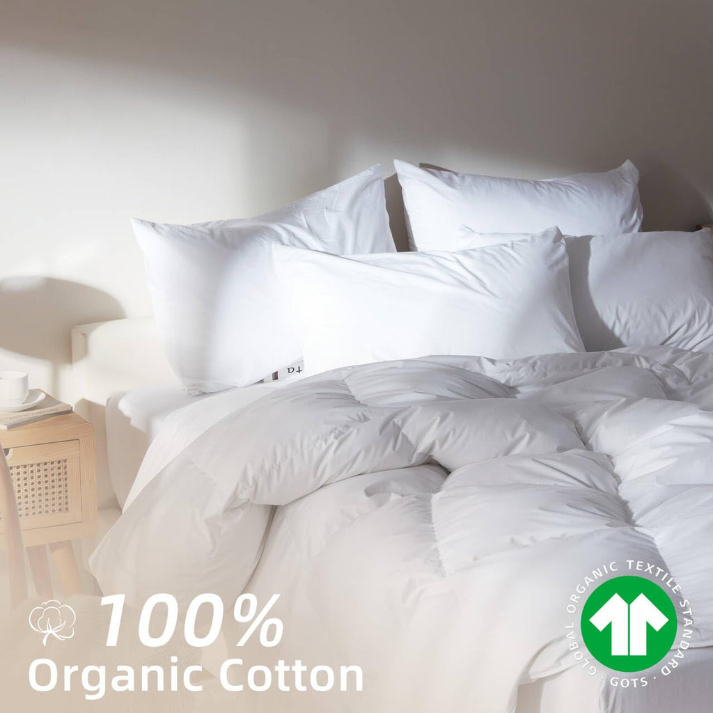 Goose Feather Down Comforter Oversized King Size, 100% Organic Cotton Duvet Insert, All-Season Luxury Duvet Insert