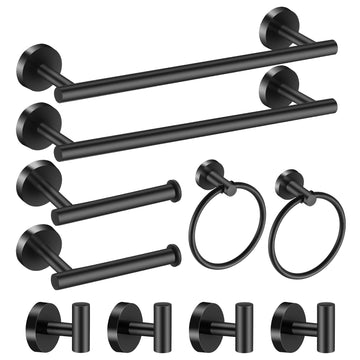 Bathroom Hardware Set Matte Black, 10 Pieces Bathroom Accessories Set Includes Includes 2 Packs 24 Inch Towel Bar