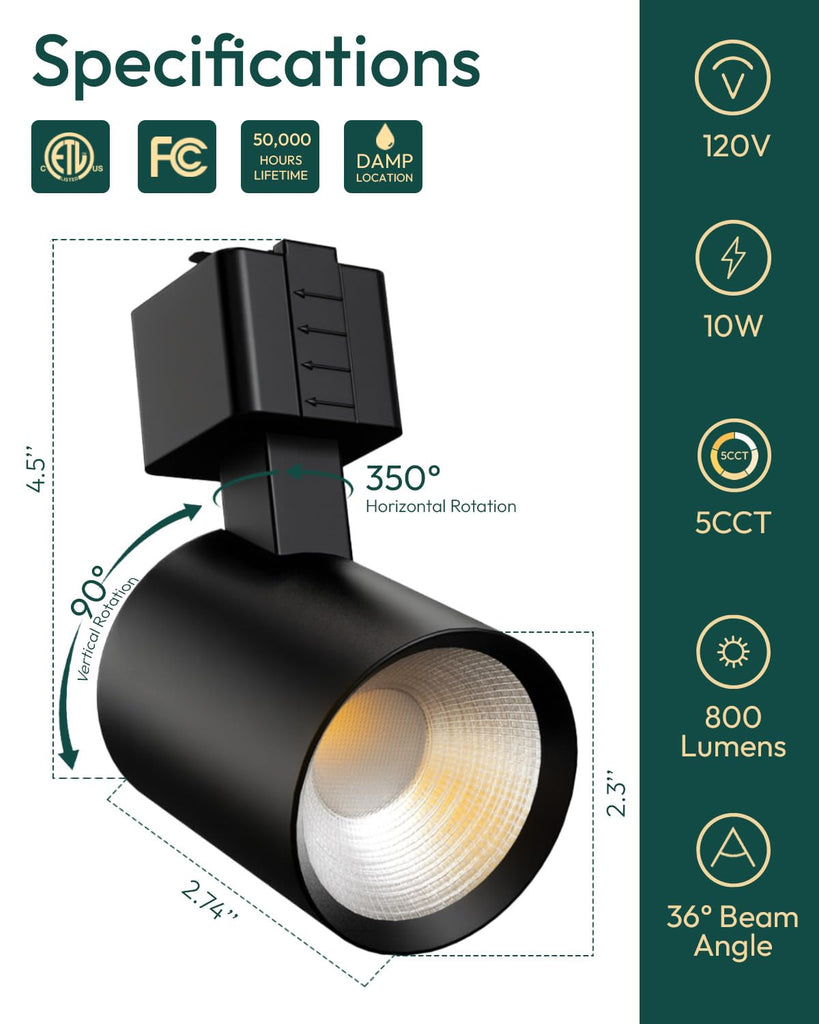6 Pack LED Track Lighting Heads, Dimmable H Type LED Track Lights with 5 Selectable Color Temperatures