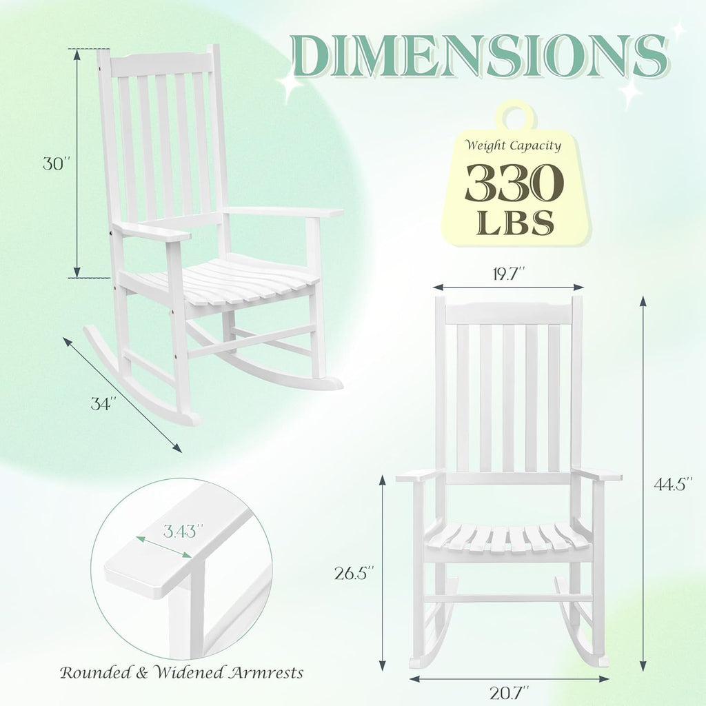 Acacia Wood Porch Rocking Chairs Set of 2 (White)