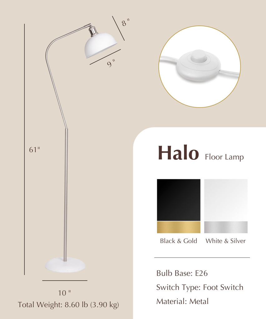 Halo Silver 61" Floor Lamp with Adjustable Head Reading Lamp