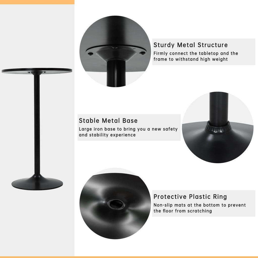 Round Bar Table 40" Height Modern Pub Table, Black