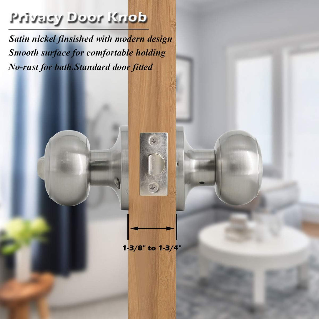 6 Pack Bathroom Bedroom Door Knobs Hardware, Round Privacy Knobs Locksets Interior Door Handles, Satin Nickel