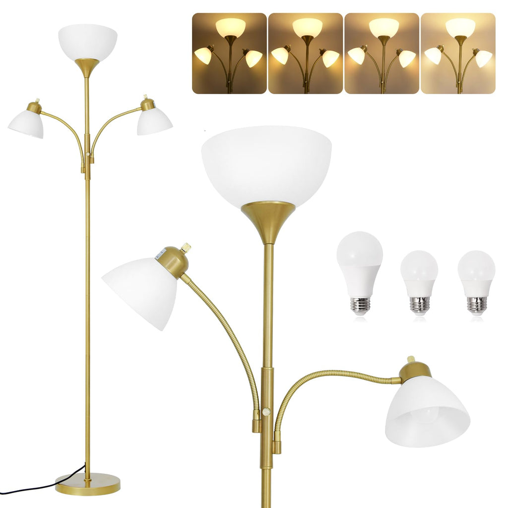 Floor Lamps, Standing Lamp with Stepless Dimming, 3 Lights Adjustable Reading Lights, Morden Tall Lamps, Gold
