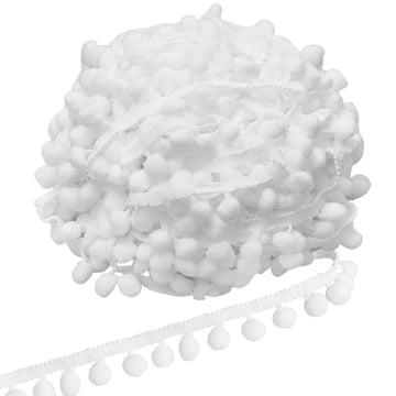 White Pom Pom Ball Fringe Trim 1 Inch Wide Sewing Ribbon for DIY Crafts Pillow Clothing Home Decoration - 20 Yards
