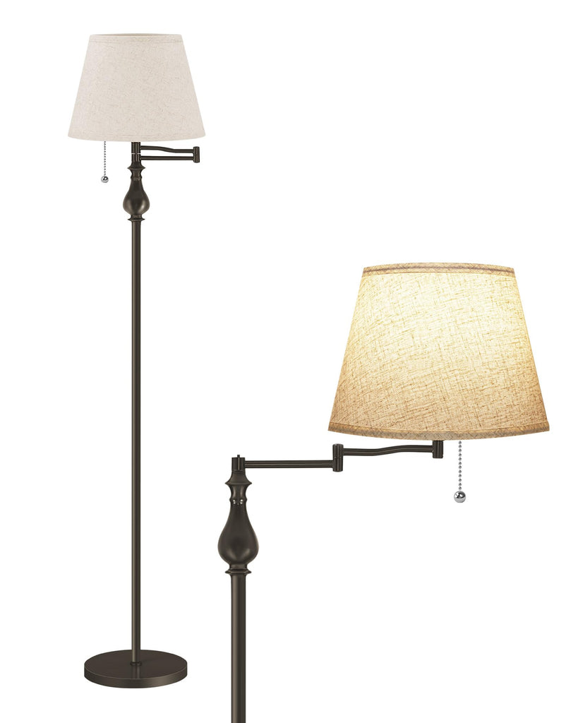 61" Vintage Floor Lamp with 350°Adjustable Swing Arm, Pull Chain, Dark Brown