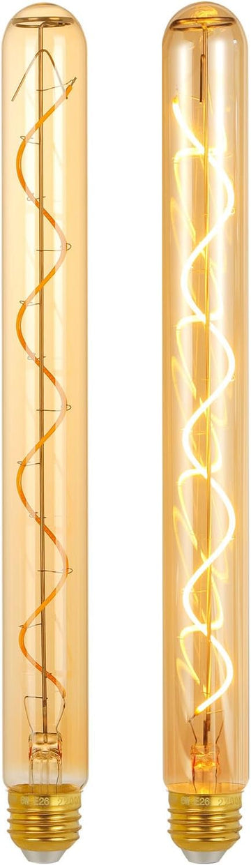 E26 T10 12 Inch Long Tubular LED Edison Bulbs, 6W(60W Eqv) 120V, 2200K Ultra Warm Candlelight, Dimmable, Spiral