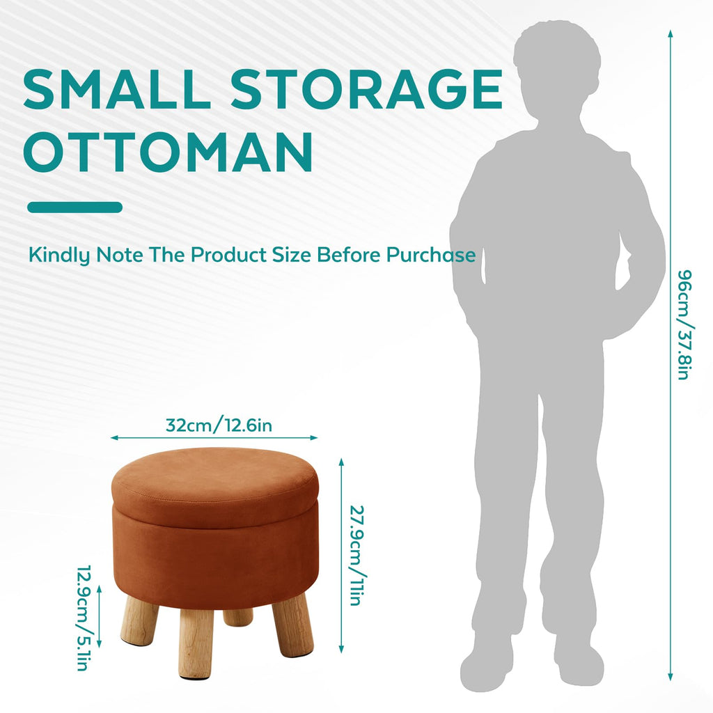 Small Foot Stool Ottoman with Storage, Velvet Ottoman Foot Rest for Couch, Round Footstool with Storage, Small