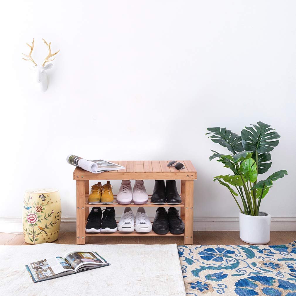 Natural Bamboo Shoe Rack Bench Shoe Organizer Entryway Seat Storage Shelf Hallway Furniture