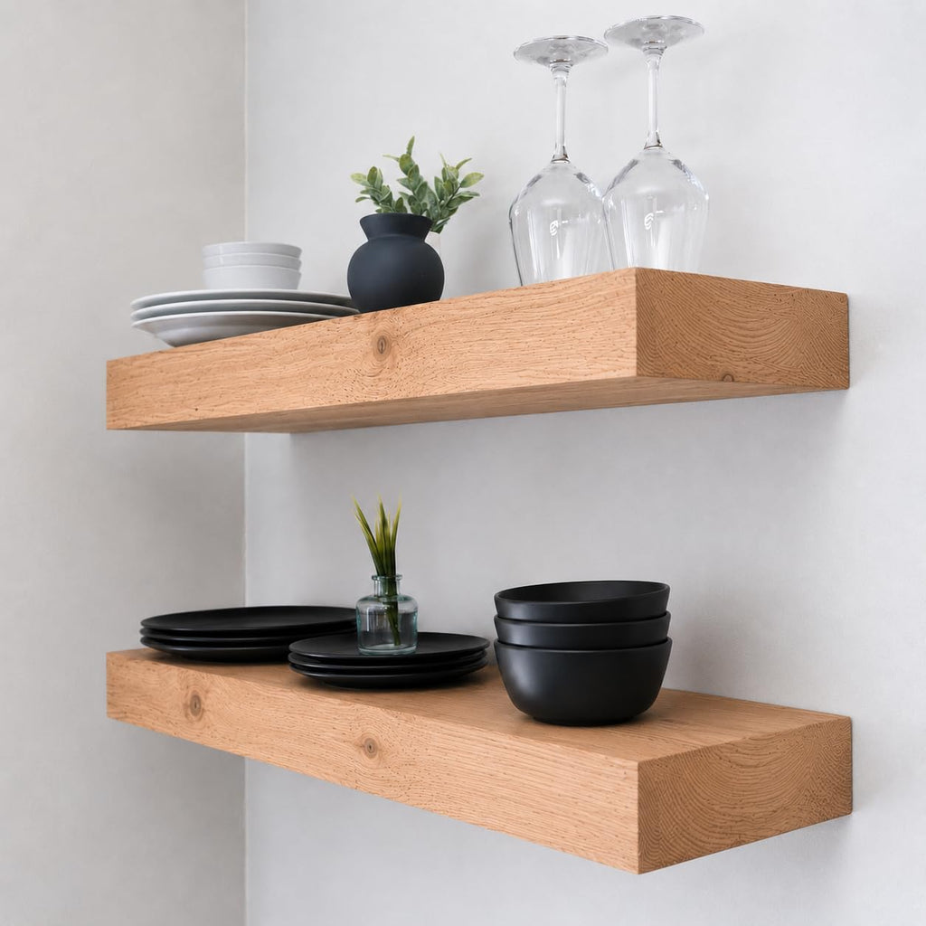 Modern Floating Shelves 3 Inches Thick for Wall, Wide Shelves, and Bathroom, Natural Pine Wood, Rustic Wooden Shelf