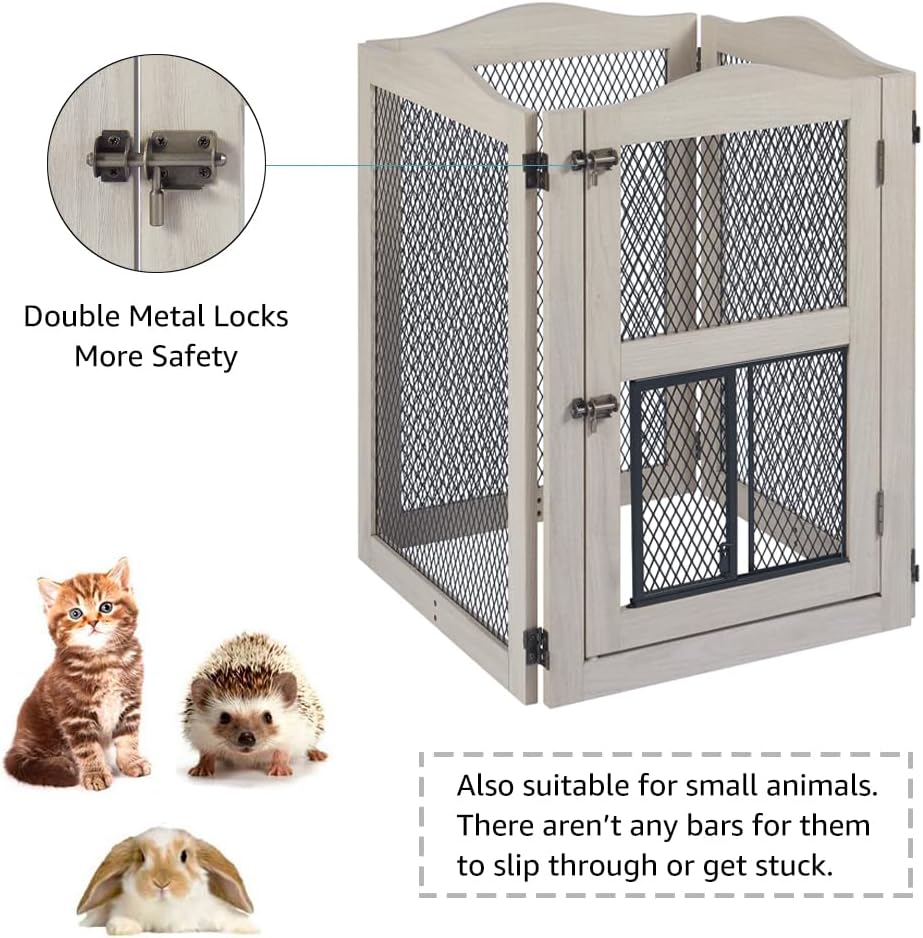 Freestanding Dog Gate with Cat Door for Indoor Doorways Stairs