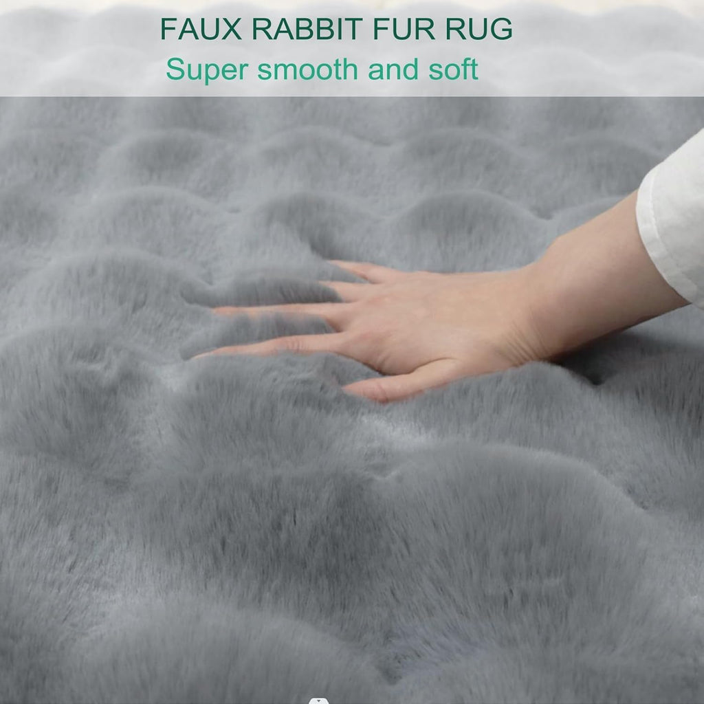 Faux Rabbit Fur Rug 4x6 ft Cloud Gray Bubble Fur Area Rug Washable