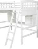 Twin Loft Bed with Desk, Solid Wood Twin Loft Bed Frame with Shelves, White
