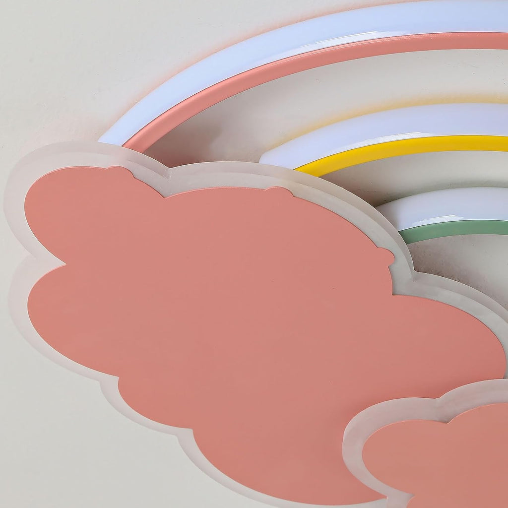 Dimmable LED Flush Mount Ceiling Light Fixture with Remote Control, 19.7Inch 36W Pink Cloud Rainbow Modern Ceiling