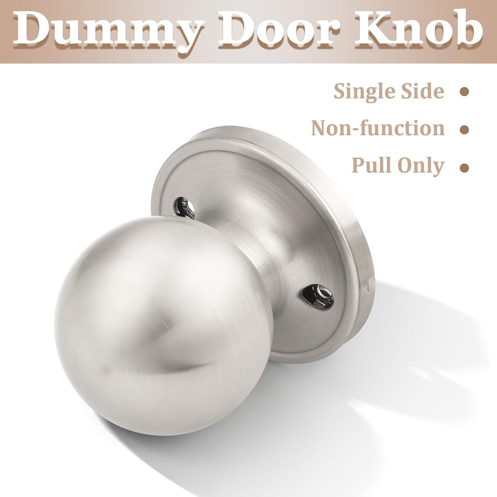 10 Pack Round Satin Nickel Single Dummy Door Knobs, Individual Non-Turning Dummy Door Knob Single Side, Interior Door