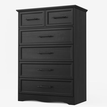 Black 6 Drawer Dresser, 44" Tall Chest of Drawers
