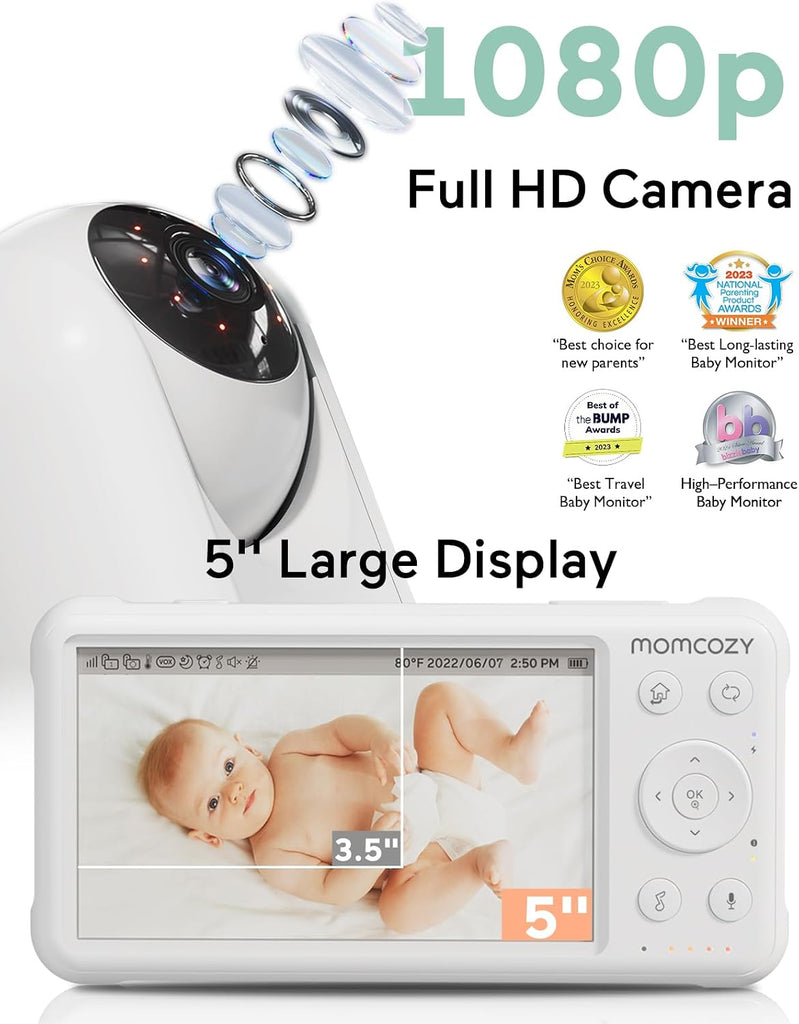 BM01 Baby Monitor with 2 Cameras, 5'' 1080P Split Screen & no WiFi
