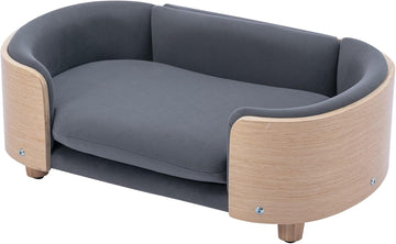 Elevated Small Dog Sofa with Solid Wood Legs, Modern Velvet Pet Sofa Bed for Small Dogs, Mid-Century Style