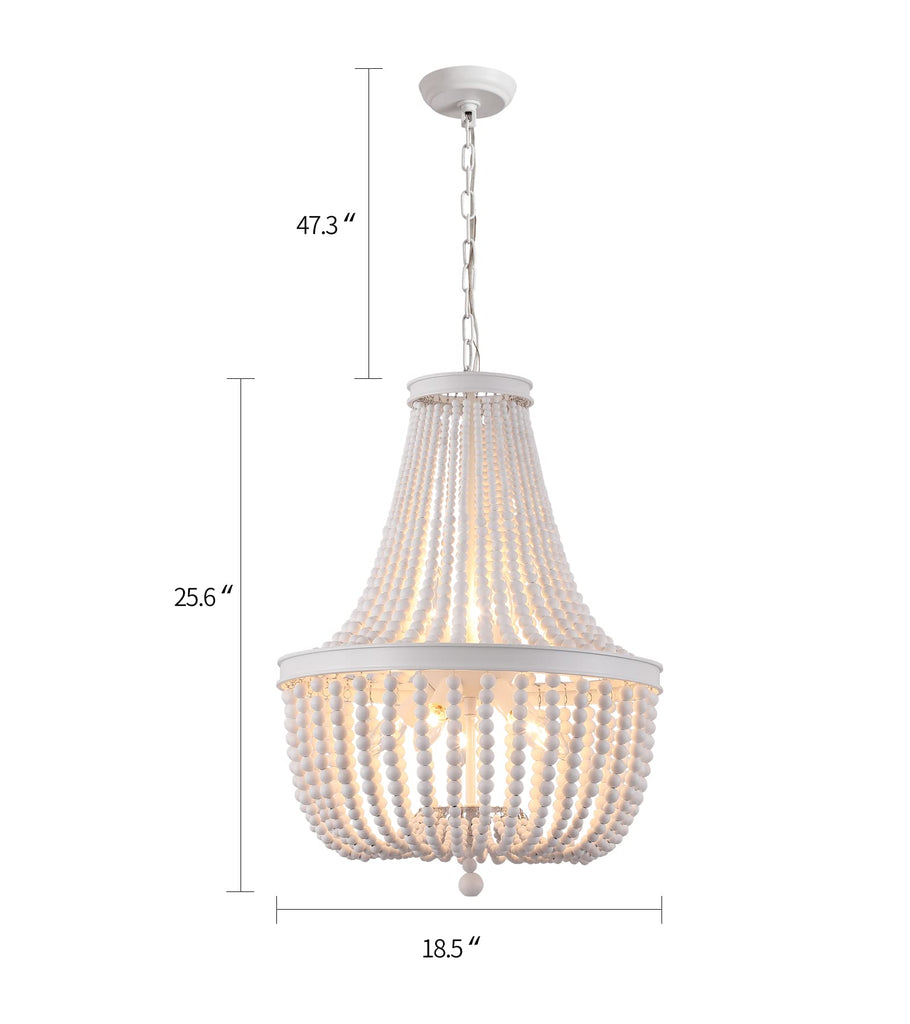 Beaded Chandelier Farmhouse White Wood Beaded Boho Light Fixture Vintage Antique 8 Lights Nursery Kitchen Foyer