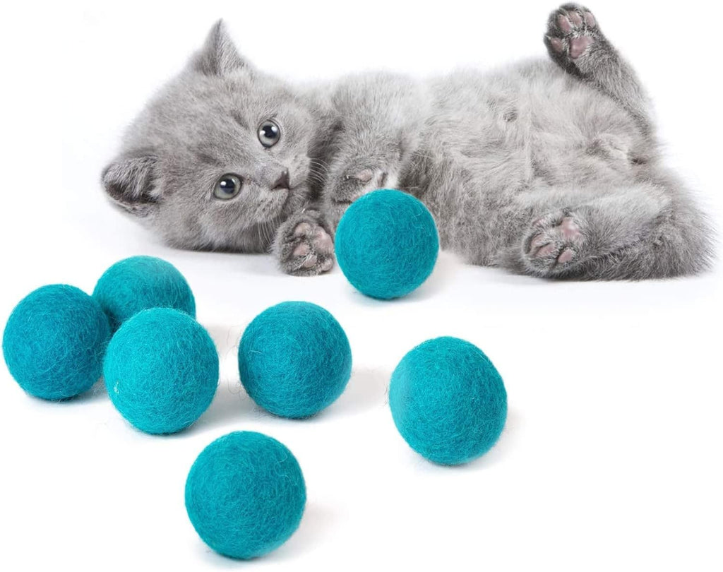 Premium Felt Cat Bed Cave (Light Grey/Medium) and Wool Ball Toys (6-Pack) Bundle