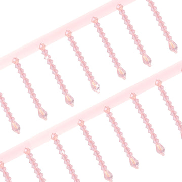 Pink Beaded Fringe Trim Lace Irregular Bead Fringe - 9.5 Yards