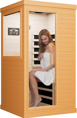 Far Infrared Sauna Home Sauna Spa Room Canadian Hemlock Wood 1200W Indoor Saunas Low EMF 110V with 7 Color Light and