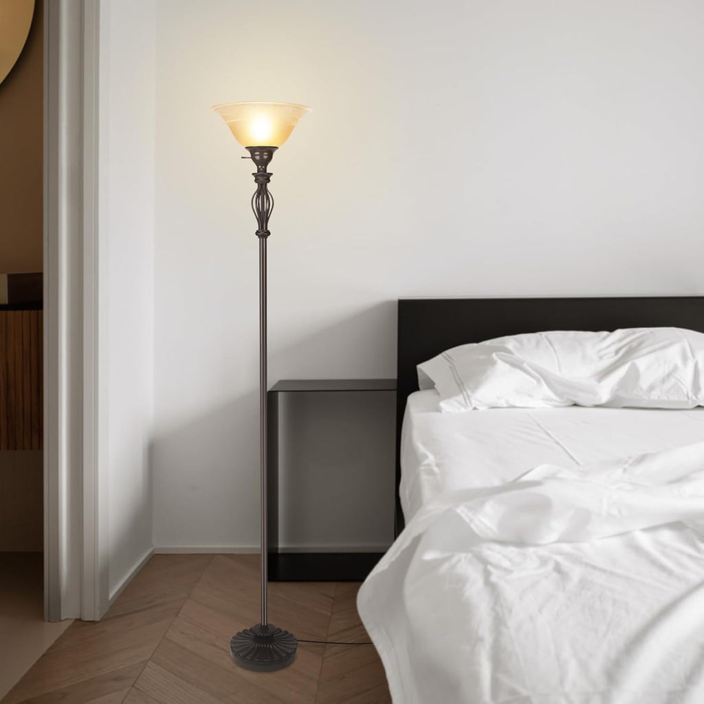 Torchiere Floor Lamps, Standing Lamp with White Alabaster Glass Shade, Corner Floor Lamp Pole Lamp - Elegant Floor Lamps