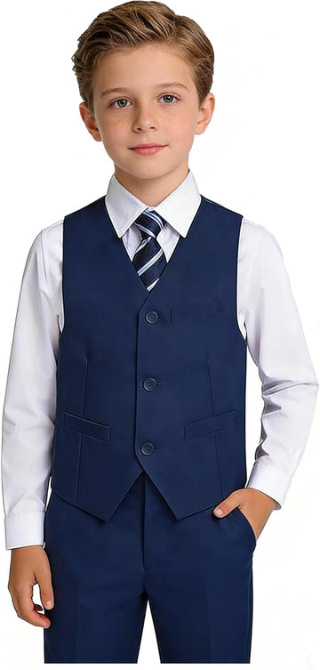 Toddler Boys Formal Suits Set,Vest Pants Dress Shirt and Tie for Kids Boy Wedding Ring Bearer Oufit