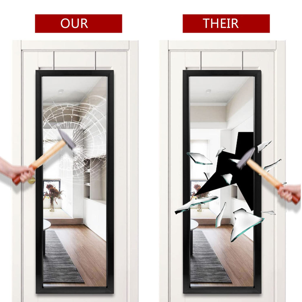 Over The Door Wall Mirror, 43" x 18", Black, Plastic Frame