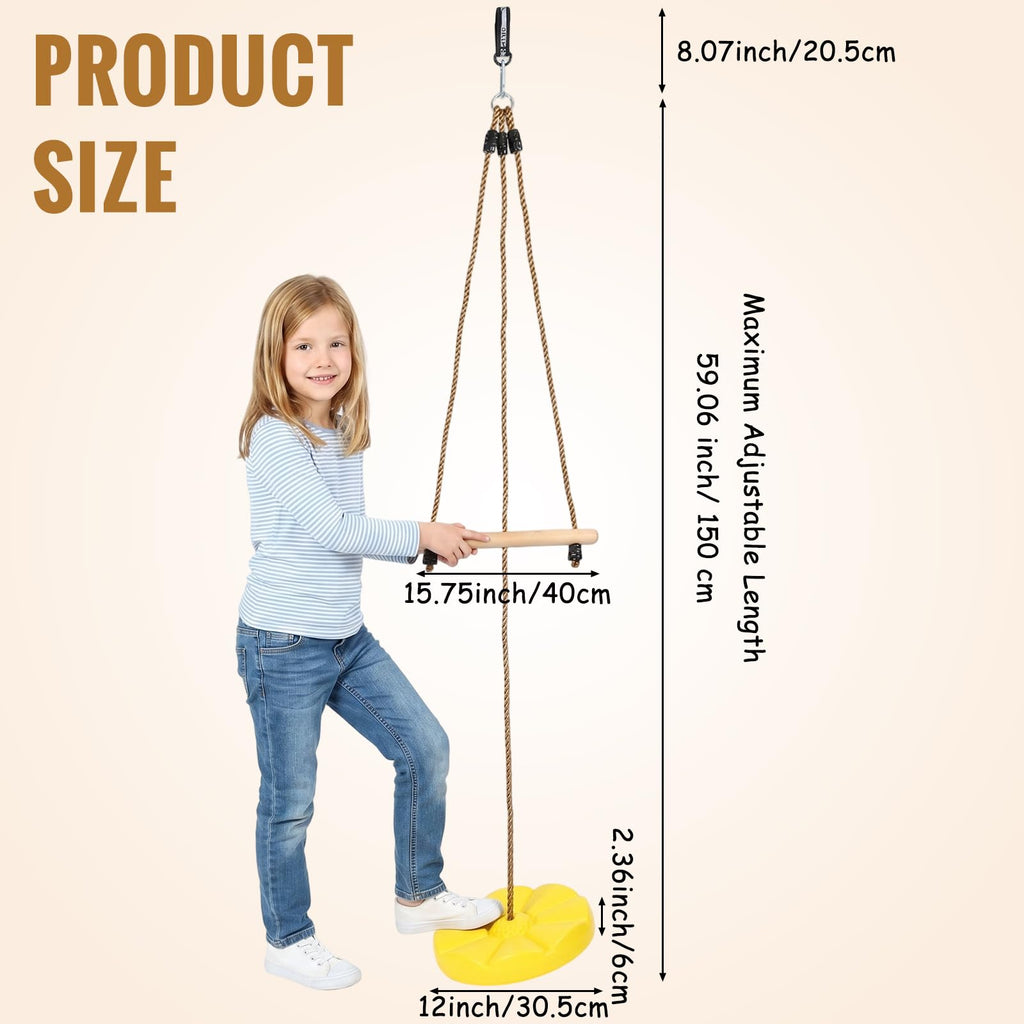 Disc Swing for Kids Outdoor Circle Tree Swings with Monkey Bars Yellow