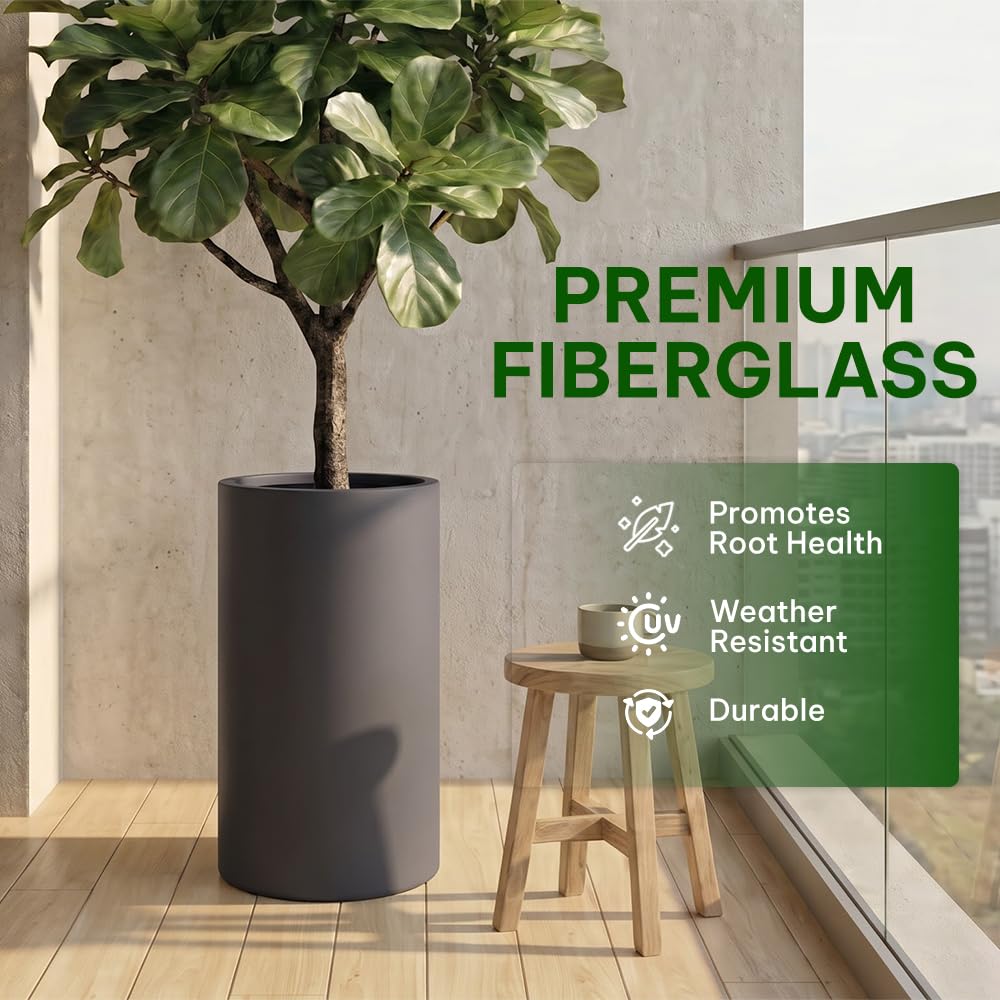 Jupiter Fiberglass Planter, 15.7", Concrete, Indoor & Outdoor