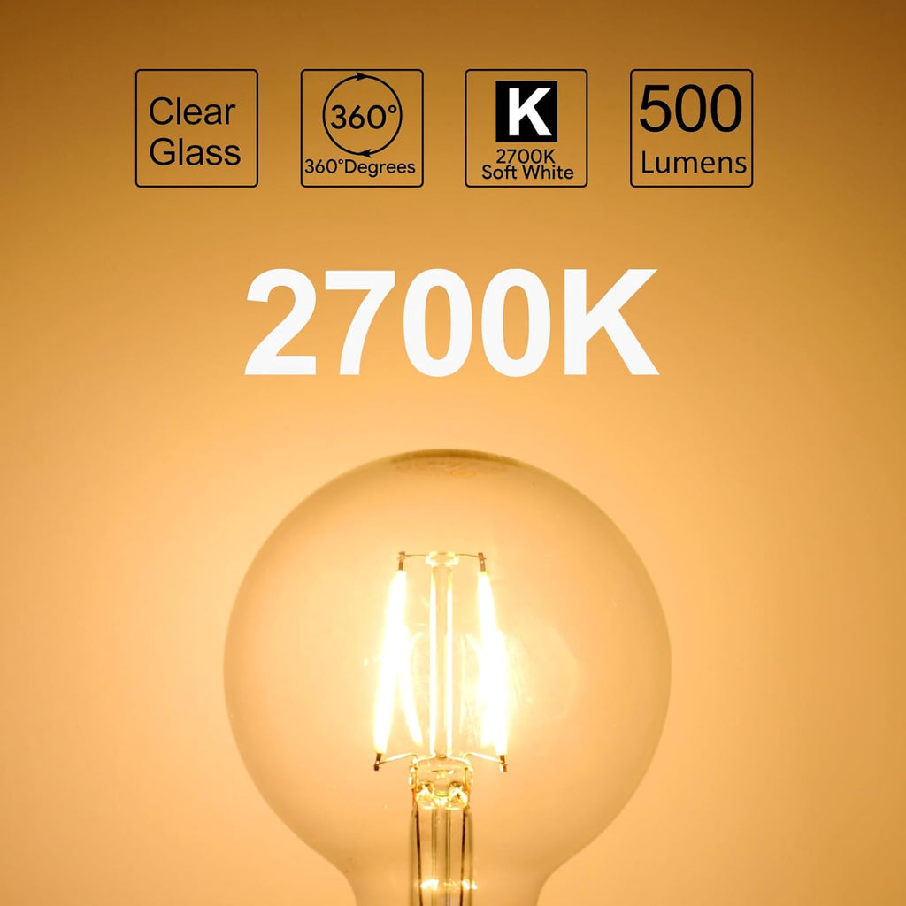 5W Dimmable G25 LED Globe Light Bulb, G25 LED Vintage Light Bulb, 60W Equivalent, 500Lumens, 2700K Soft White, E26