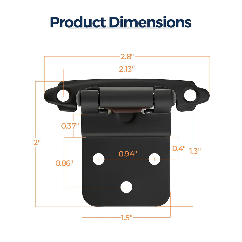 Matte Black Cabinet Hinges, 3/8 Inch Inset, 20 Pack(10Pairs)