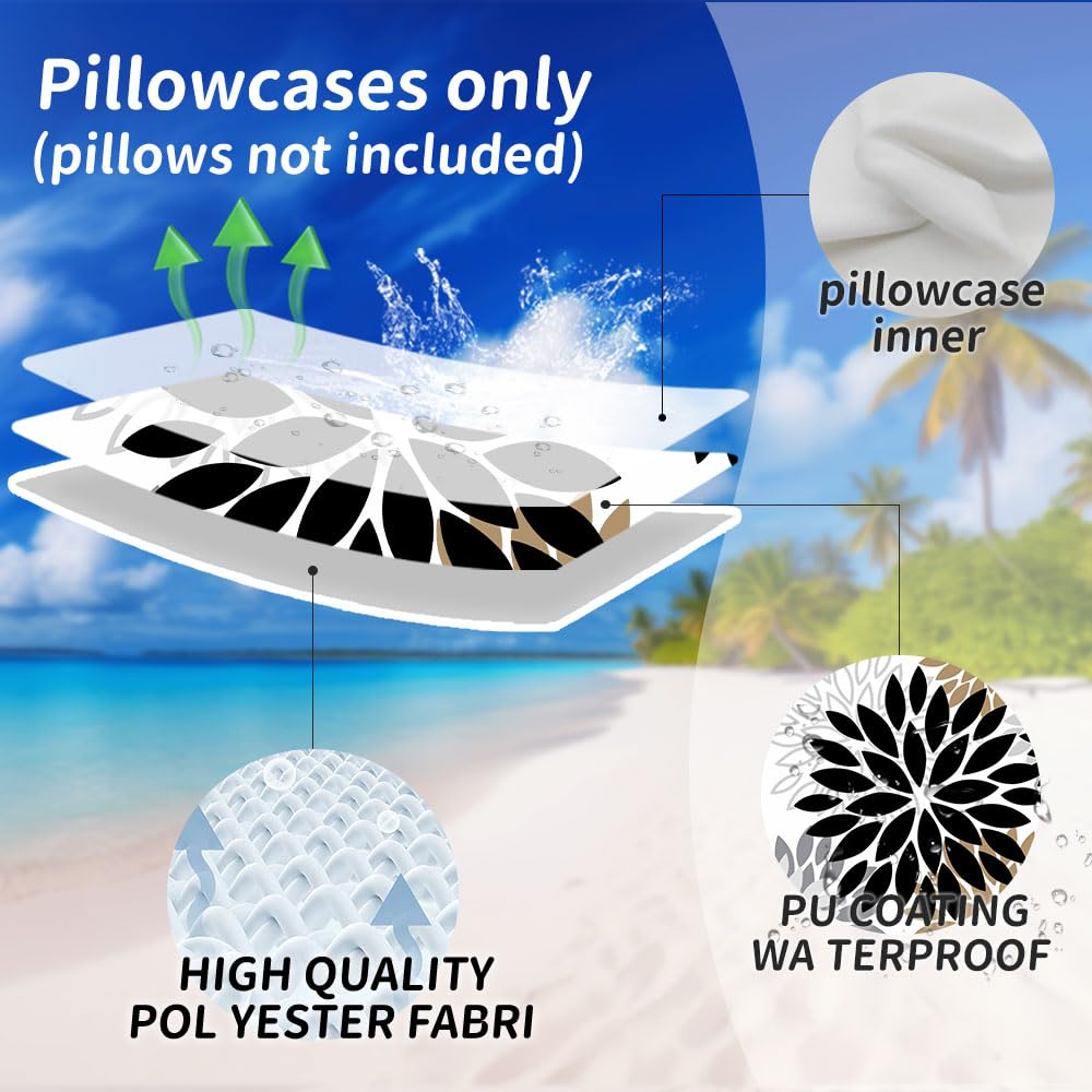 Outdoor Waterproof Pillow Covers 16x16 Set of 2 Black Brown Flower