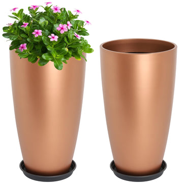 Set of 2 Tall Planter, 21 inch Large Plastic Planter, Rose Gold
