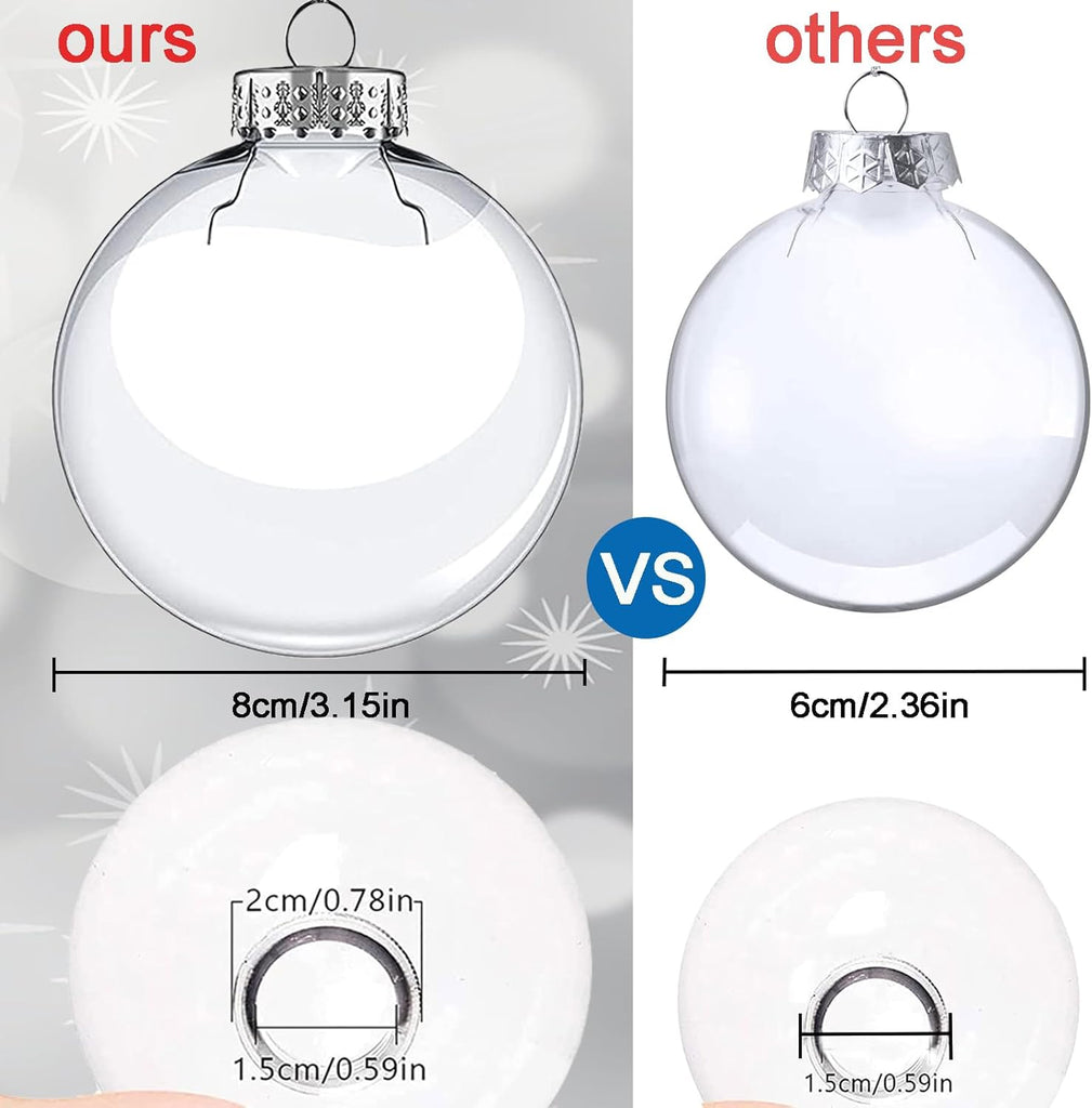 3.15 inch Clear Plastic Ornament Balls, Christmas Balls, DIY Fillable Ornaments, Clear Ornaments for Crafts Fillable - Set of 12