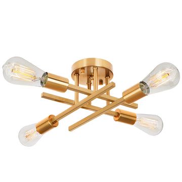4-Light Semi Flush Mount Ceiling Light, Gold Sputnik Chandelier