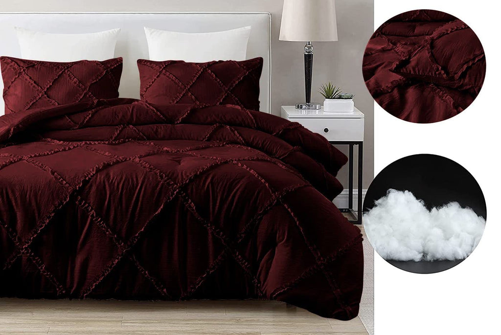 3 Piece Luxury Diamond Ruffle Comforter Set Premium Super Soft 500 GSM All Season Pintuck 1000 Thread Count, 100%