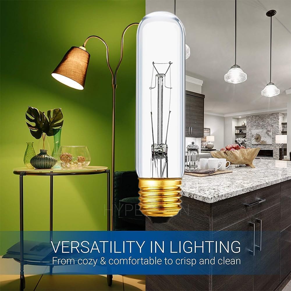25 Watt T10 Clear Tubular Incandescent Light Bulb, Vintage Style Showcase Bulb,Showcase lamp, 2700K Soft White, E26
