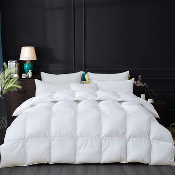 Luxurious Goose Down Feather Fiber Comforter Duvet Insert, Plain Solid Design, White 108 x 98, Premium Baffle Box