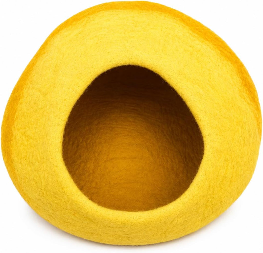 Felt Cat Cave Bed - Yellow & Golden Yellow Wool Cat House, Cozy Enclosed Pet Bed for Indoor Cats, Warm Nest Sleeping