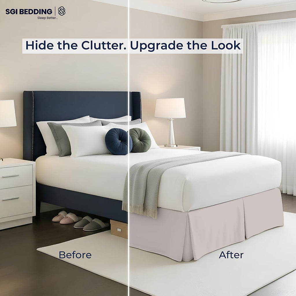 10 inch Drop Bed Skirt Full Size - Platform Style with Secure Fit, Classic Tailored Look, Elegant Pleated Style Dust