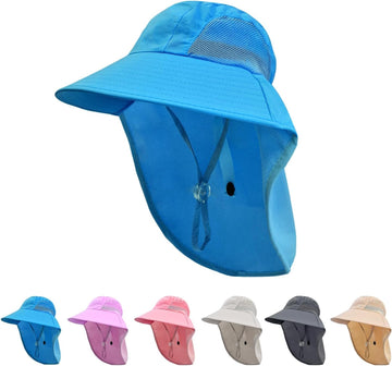 Kids Sun Hat with Neck Flap UV Protection Summer Toddler Beach Hat Unisex Ponytail Hat Wide Brim Fishing Hat