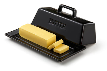 Ceramic Butter Dish with Lid, Countertop, Dishes, Tray, Black