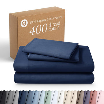 100% Organic Cotton Sateen Sheet Set (Twin XL, Dark Blue)